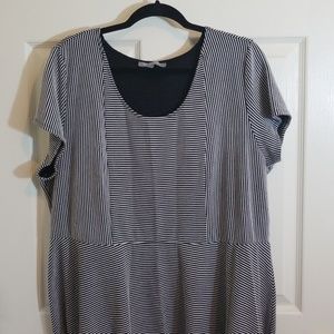 Black and white striped plus size skater dress 2X